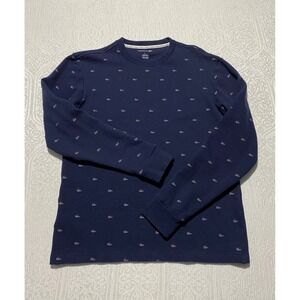 Lacoste Mens Navy Blue Waffle Knit All Over Croc Logo Sleepwear Shirt TH8088 S